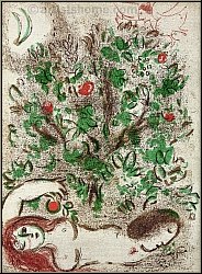 Marc Chagall: 'Paradies' Adam und Eva unter dem Baum der Erkenntnis, Bilder zur Bibel 1960 | Lithographien
