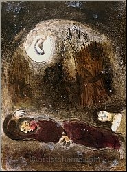 Marc Chagall: Ruth zu F��en des Boas, 1960, Lithographie, Bilder zur Bibel - Originale | Lithographien | Werke