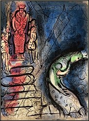Marc Chagall: K�nig Ahasverus vertreibt Vasthi, 1960, Original-Lithographie, Verve Bibelillustrationen - Werke