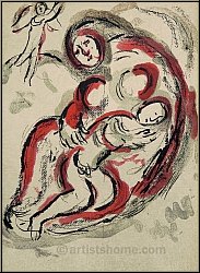 Marc Chagall: Hagar in der W�ste, Bibel 1960, Lithographie - Sohn Ismael, Armut, Abraham und Sara | Originale