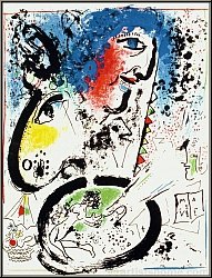 Marc Chagall: Selbstportrait 'Mein Leben' mit Esel und Fr�chtekorb, 1960, Original-Lithographie | Druckgrafik