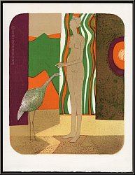 Andr� Minaux: 'Die Frau und der Vogel' La femme et l'oiseau, 1972, Mourlot - Original-Lithographien | Bilder