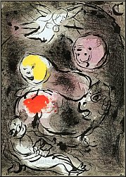 Marc Chagall: Daniel mit den L�wen, 1956, Bilder zur Bibel, Original Lithographie - Werke | Druckgrafik