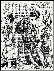 Marc Chagall 'Stra�enmusikanten' Les Musiciens Vagabonds, Zirkusleute mit Tamburin, Fiedel, Klarinette | Werke