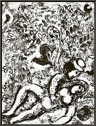 Marc Chagall 'P�rchen am Baume' (Le couple � l'arbre) 1963, zwei Liebende im Sommer - Original-Lithographien