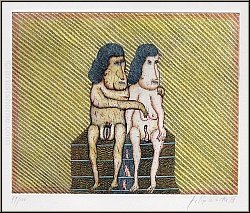 Felix Waske: Reise ins Innere (Liebespaar) Journey to Soul, Radierung Aquatinta 1978 signiert | Druckgrafik