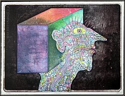 Bernhard J�ger: 'Kastenkopf' 1973, Lithographie mit Ziegelstein statt Gehirn, handsigniert - Werke | Drucke