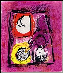 Marc Chagall: Original-Lithographie 'Das Fenster' La Fen�tre, 1957, Frau am Fenster mit Sonne und Mond | Werke