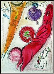 Marc Chagall: Eiffelturm und Esel, Paris 1954, Original-Lithographie f�r Derriere le miroir - Kunst | Werke