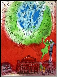 Marc Chagall: Die Oper, L'Op�ra de Paris 1954, Original-Lithographie f�r Derriere le miroir | Werke, Originale