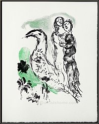 Marc Chagall: Liebespaar mit Vogel 1969, seltene Lithographie auf B�tten - Originale | Werke | Bilder | Drucke