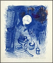 Marc Chagall: 'Stillleben in Blau' (Nature morte bleue) mit Fr�chten, Original-Lithographie 1957 | Werke