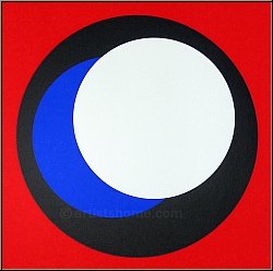 Genevi�ve Claisse: Siebdruck 'Cercles' 1967 Schwarz Blau Wei� auf Rot, signiert - Originale | Serigraphien