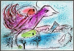 Marc Chagall: Die Bucht - La Baie 1962. Original-Lithographie mit Vogel und Liebespaar am Meer, Flitterwochen