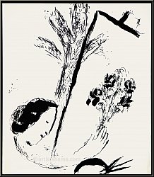 Marc Chagall: Selbstportrait mit Blumen in der Hand 'Le bouquet � la main', Original-Lithographie 1957 | Werke