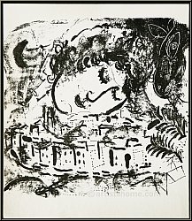 Marc Chagall: Das Dorf (Le village) 1957, Original-Lithographie mit Chagalls Heimatdorf | Fr�he Werke