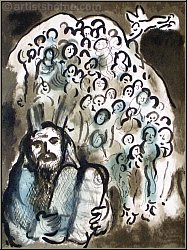Marc Chagall: Moses und sein Volk, 1973, Lithographie f�r Die biblische Botschaft, Le message biblique | Werke