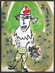 Marc Chagall: 'Der gr�ne Clown', 1966, Harlekin mit Blumenstrau�, Frontispiz - Original-Lithographien | Werke