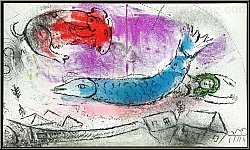 Marc Chagall: Ein blauer Fisch (Le poisson bleu), 1957, Fr�hling in Paris - Original-Lithographien | Drucke