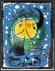 Joan Miro: Figur auf blauem Grund (Personnage sur fond bleu) 1957, Original Lithographie | Originaldrucke