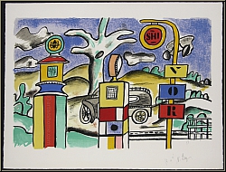 Fernand Léger: Lithographie La Ville 1959, signiert Nadia Léger 'La pompe à essence' (Tankstelle, Zapfsäule)