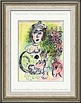 Marc Chagall: 'Blumengeschm�ckter Clown' 1963 Verliebter Zirkusclown mit Blumenstrau� | Original-Lithographien