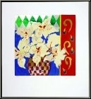 Liz Jardine: Wei�e Lilien 'Firecracker' (Feuerwerk) signierte Serigraphie, Kunst als Blumenstrau�, Bl�ten